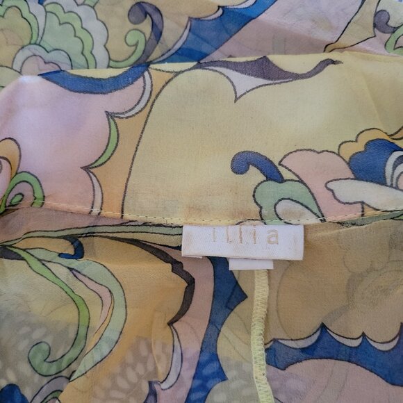 ILLIA  Long Sleeves - 100% Silk Sheer Floral Blouse -  Yellow Floral - Size 2. - Picture 11 of 11